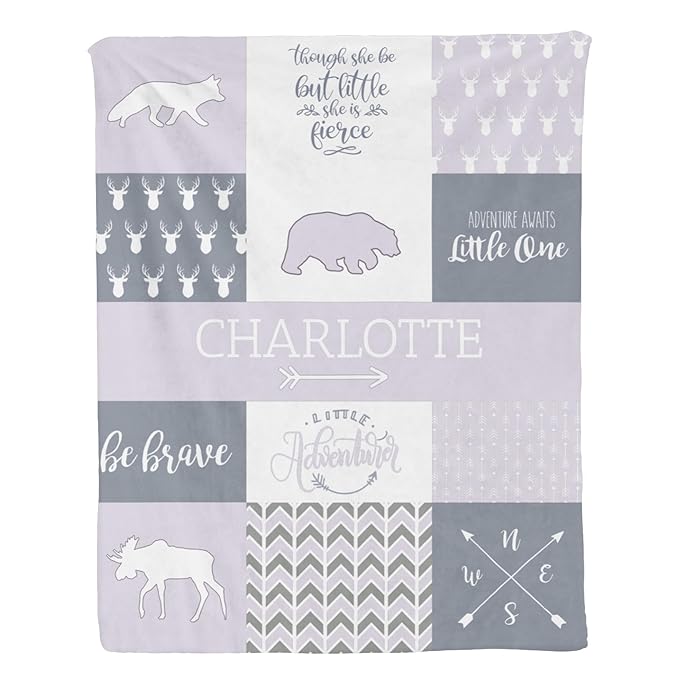 Personalized Baby Blanket for Newborn Girls, 35x45in Orange Customized Baby Blanket with Name, Custom Gifts for Newborn Boys Shower Gifts, Essential Baby Items Must Haves, Lavender Fog