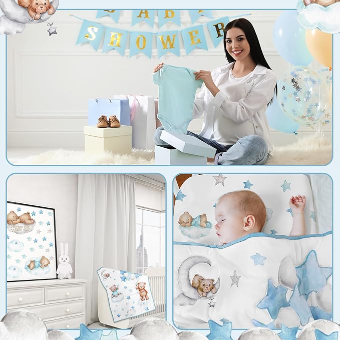 Mixweer 5 Pcs Crib Bedding Set for Toddlers Include Cloud Balloon Bear Theme Crib Sheets, Skirt, Comforter, Pad Cover, Wall Stickers for Boys or Girls Nursery Bedding Sets(Blue)