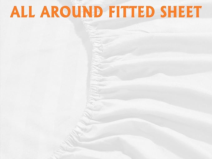 Elegant Comfort Best, Softest, Coziest 6-Piece Sheet Sets! - 1500 Premier Hotel Quality Luxurious Wrinkle Resistant 6-Piece Damask Stripe Bed Sheet Set, California King White