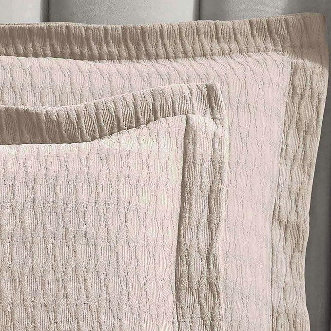 Superior 3 Piece Cotton Bedspread Set, Home Bed Decor, Decorative Bed Spread, 2 Pillow Shams, Medium Weight Blanket, Matelasse Coverlet, Bedding Essentials, Calvert Collection, King, Beige