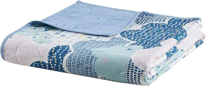 Intelligent Design Kids Reversible Cotton Quilt Set - Vibrant Fun, Playful Print, All Season Children Bedding Coverlet Bedspread, Decorative Pillow, Bedroom Décor, Twin, Cloud Blue 4 Piece