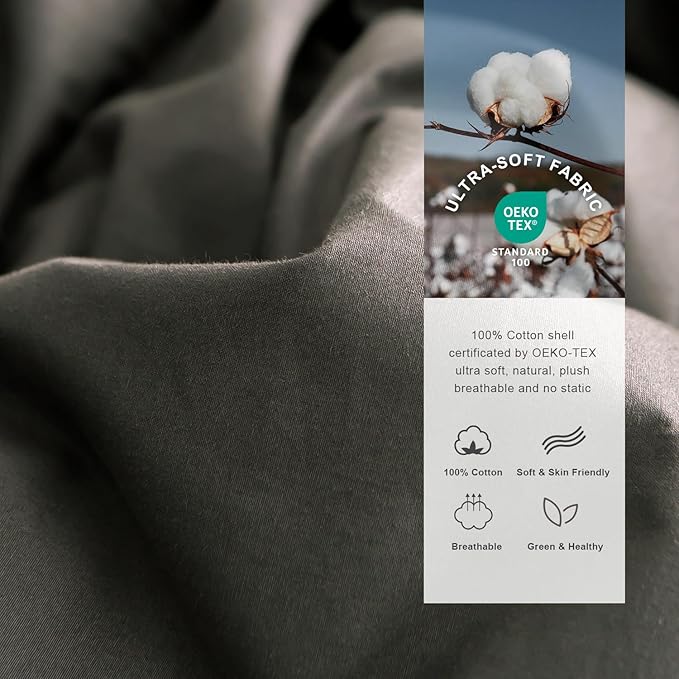 Royoliving Premium Feathers Down Duvet Insert Comforter King Size Charcoal Gray Heavyweight Thickened Winter Grey 100% Cotton Cover with Corner Tabs (106x90, 70 oz)