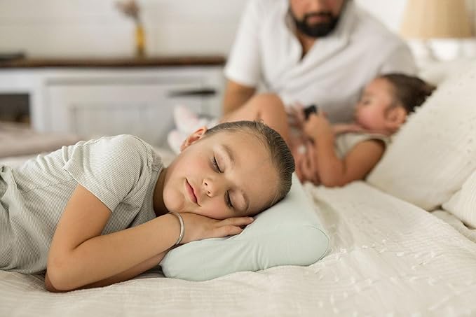 Tiny Twinkle Toddler Pillow with Fitted Pillowcase | Ergonomic Shape with Resilient, Cloud-Like Memory Foam for Comfortable Sleeping - Kids Travel Pillows (Ice Blue)