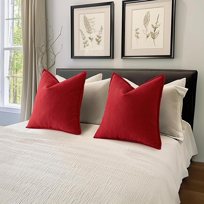 MIULEE Pack of 2 Red Decorative Pillow Covers 20x20 Inch Soft Chenille Luxurious Couch Throw Pillows Farmhouse Cushion Covers with Elegant Design for Sofa Bedroom Living Room Home Decor