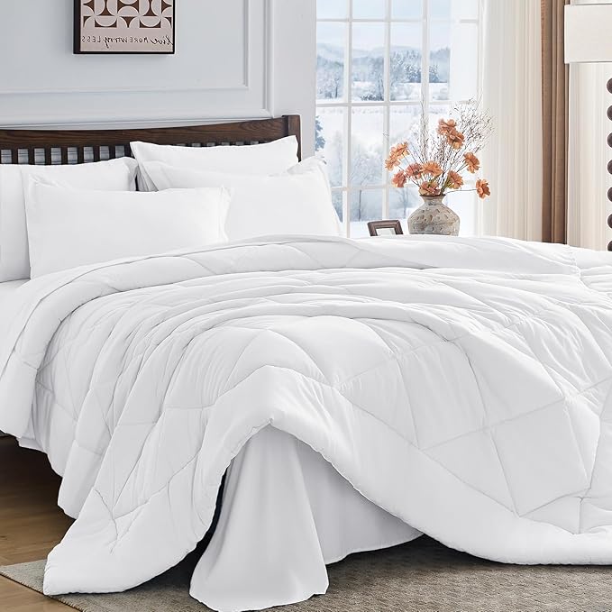 HEVUMYI White Queen Comforter Set - 7-Piece All Season Bed in a Bag Queen, Ultra Soft Bedding Set with Comforter, Flat Sheet, Fitted Sheet, Pillowcases, Pillow Shams