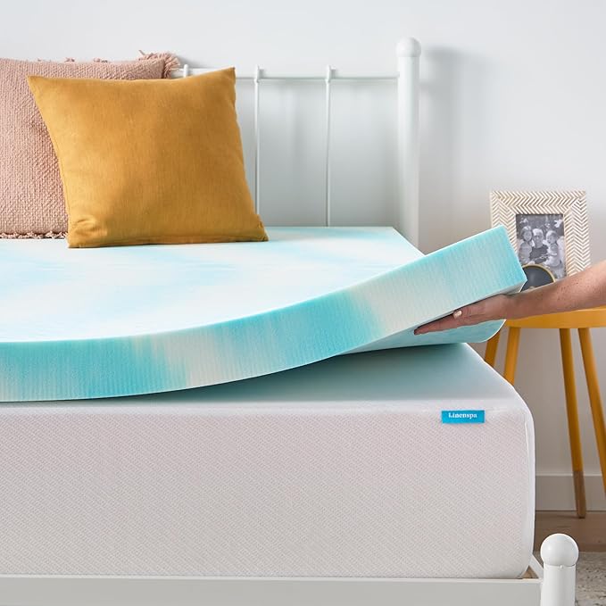 Linenspa 4 Inch Swirl Gel Memory Foam Mattress Topper, King Size – Cooling Gel Infused, Ventilation Holes – Pressure Relieving Bed Topper – CertiPUR Certified