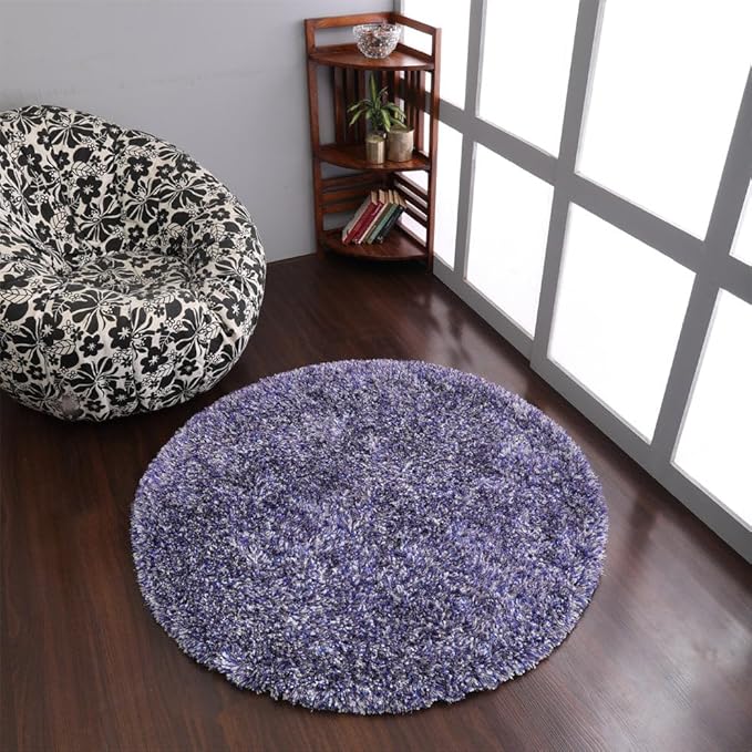 Hand Tufted SHAG Polyester ECO-Friendly Area Rugs - 10'x10', Round, Blue White, Solid Plain Design, High Pile Thick Handmade Anti Skid Area Rugs for Living Room, Bed Room K00111