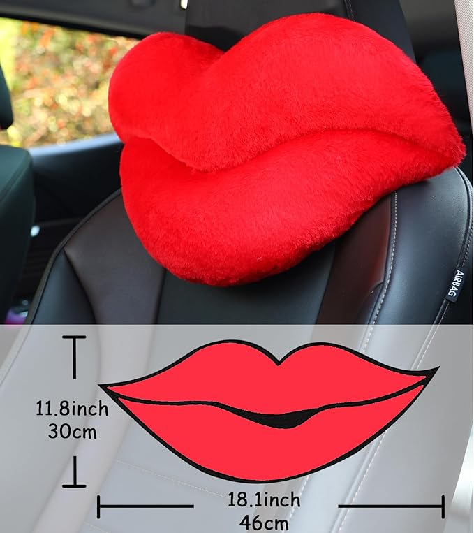 Sexysamba 2 Pack Lip Shaped Car Headrest Pillow, Comfortable Soft Head Rest Cushion Kawaii Car Accessories Cute Car Neck & Seat Pillow for Driving Travelling Office Home Decor - Red Lip