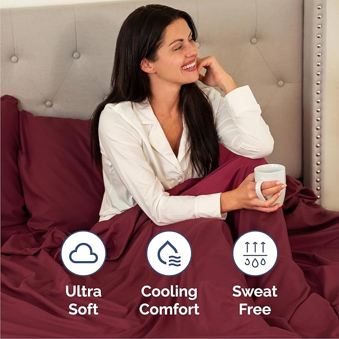 Cal King 6 Piece Sheet Set - Comfy Breathable & Cooling - Ultra-Soft Hotel Luxury Bedding Set w/ 8-16 Inch Deep Pockets - 1 Flat & 1 Fitted Sheet & 4 Pillowcases - Wrinkle Free & Easy Care - Burgundy