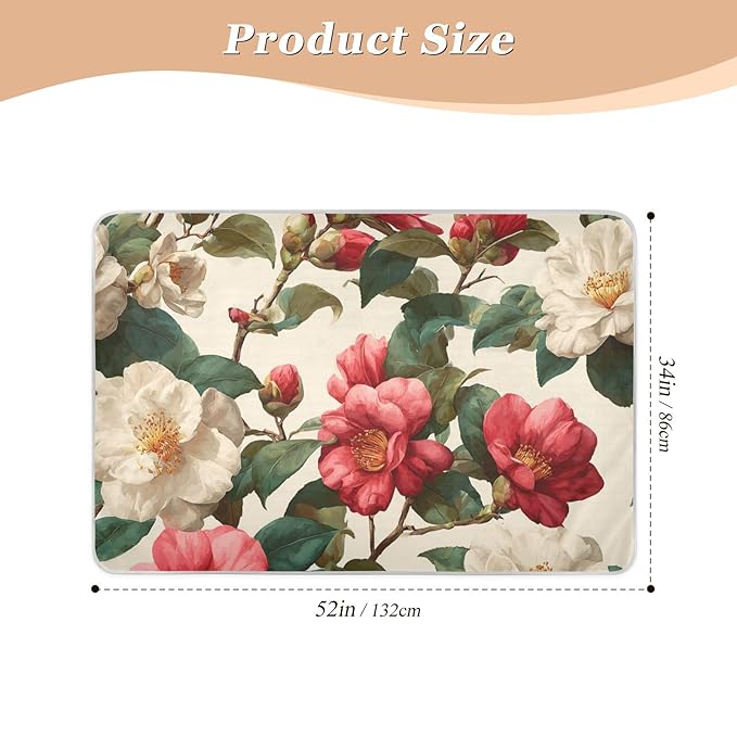Waterproof Bed Pad Reusable Changing Pad Toddler Mattress Protector Large Pee Pad Baby Diaper Pad Soft Washable Liner Vintag Camellias Red
