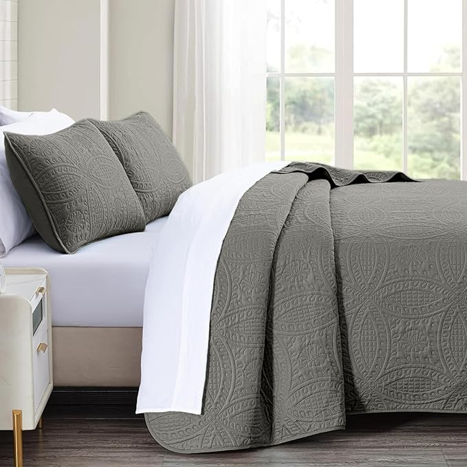 akkialla Dark Grey Twin Quilt Set, Ultrasonic Lightweight Bedspread Coverlet for Modern Minimalist Bedroom, Soft Microfiber Coin Pattern Bedding, 2-Piece (1 Quilt, 1 Pillow Sham) | Breathable fabric