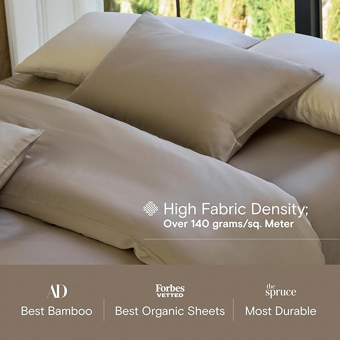 DOZ Duvet Cover Set, 100% Viscose derived from Bamboo, Organically Grown, Buttery Soft, Cooling Duvet Covers, High GSM, 1 Duvet Cover and 2 Pillowcases, 90"x90" (Dune, Full/Queen)