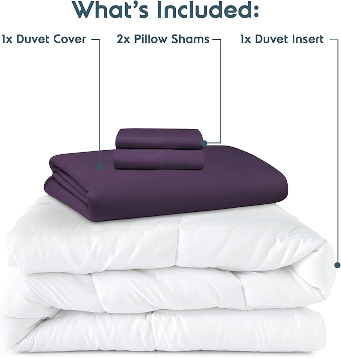 Nestl Queen Duvet Cover Set with Comforter Insert - Purple 4 Piece 90x90 Duvet Cover & 2 Pillow Shams with White Quilted Down Alternative Comforter, Ultra Soft, All Season