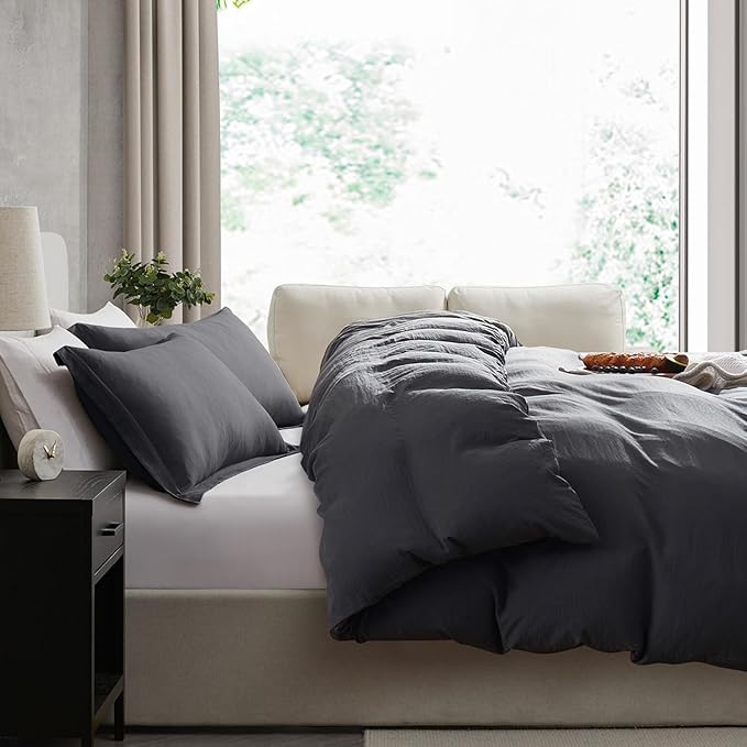 Nestl Dark Grey California King Duvet Cover Sets - Soft Prewashed Cal King Duvet Cover, 3 Piece, with Zipper Closure, 1 Duvet Cover 104x98 inches and 2 Pillow Shams