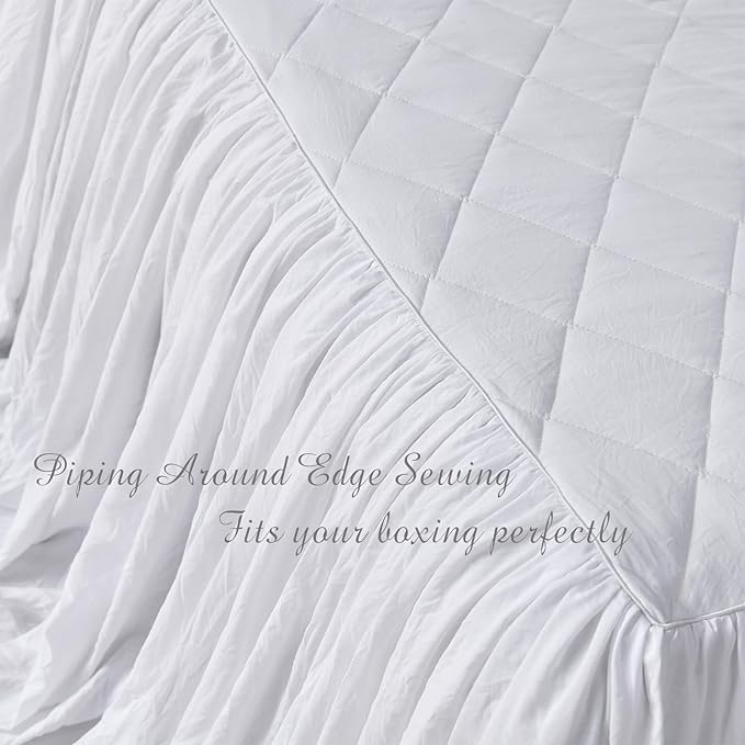 Lady Ann Queen Size Bedspread Set 3 Pcs White Washed Quilt Set, Shabby and Chic Blanket Ruffle Skirt Quilted Coverlet Farmhouse Rustic Bedding Set Lightweight
