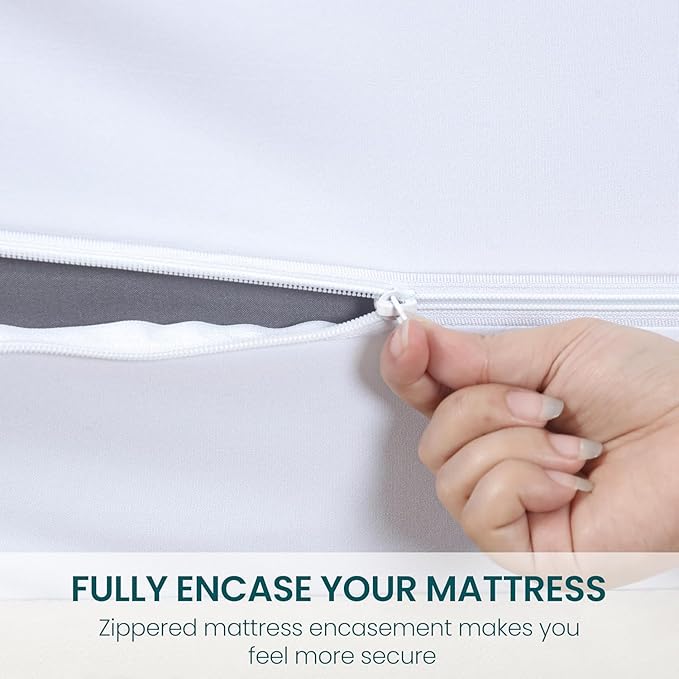 Zippered Mattress Encasement, Full XL Size Waterproof Mattress Protector, Breathable & Noiseless Absorbent 6-Sided Mattress Cover