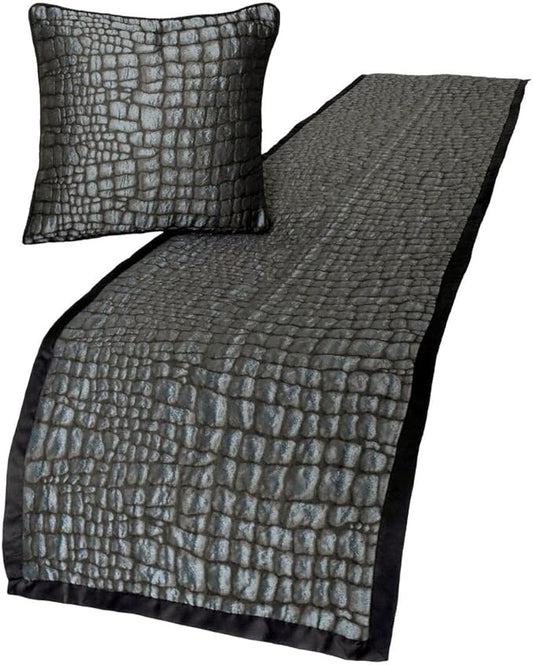 The HomeCentric King/Queen/Twin Blue & Grey Designer Full 68"x18" Bed Runner with Pillow Cover, Animal Mystery Bed Scarf on Silk Fabric - Animal Mystery