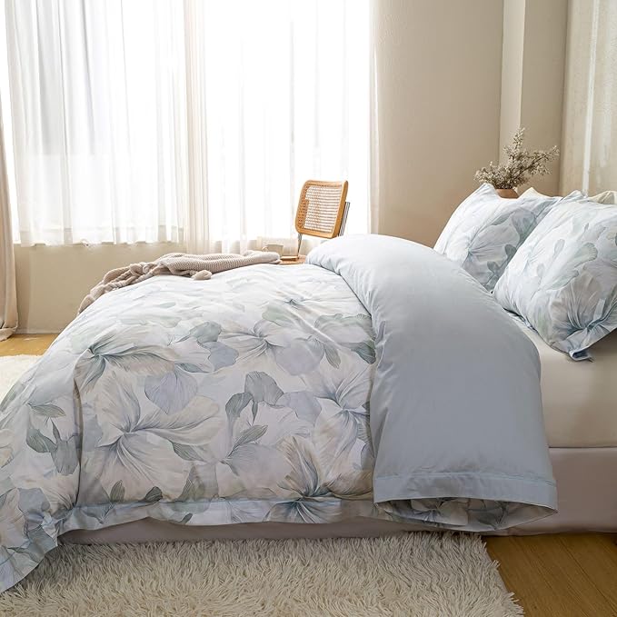 OAITE Duvet Cover Set King Size Floral Pattern Ultra Soft 100% Cotton Duvet Cover Sets 3-PC, Breathable Duvet Cover with Zipper Closure & Corner Ties(2 Pillow Shams,1 Duvet Cover)