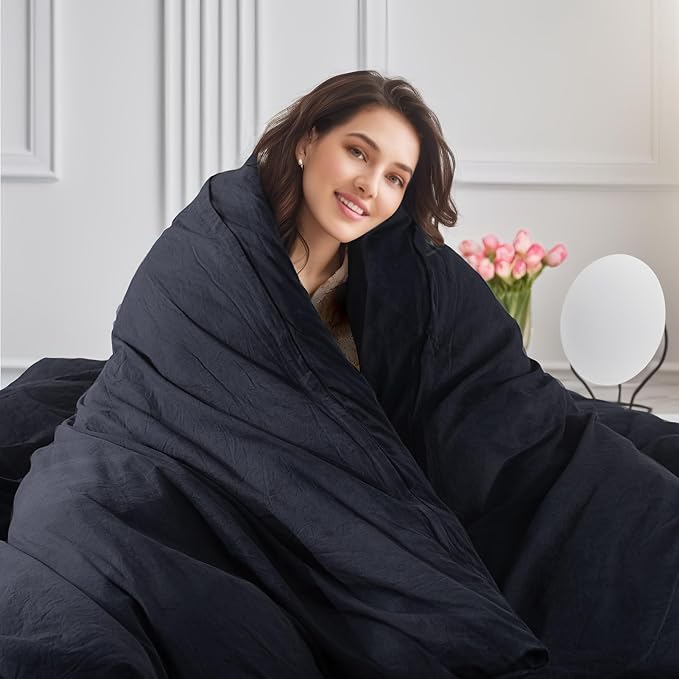 NEXHOME PRO Cal King Duvet Cover Set, 100% Certified Organic Cotton with Washed Feel & Linen-Like Texture, Comfortable & Breathable, Home Bedding Set Dark Grey (No Comforter) 10498