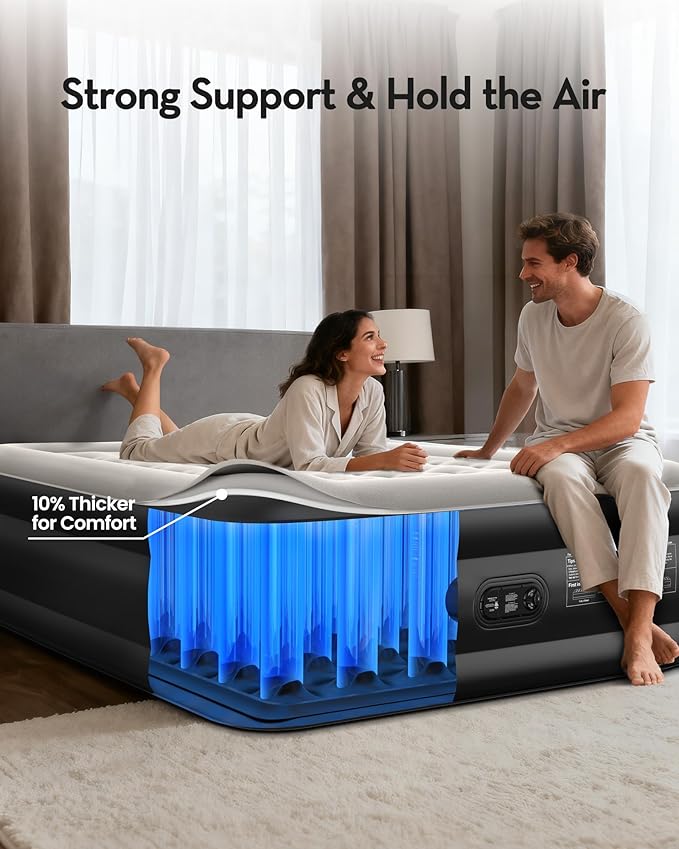 OhGeni 20" Full Air Mattress with Built in Pump, Blow up Mattresses, Colchones Inflables Airbed for Guests, Ideal for Elder People Home Use, Knee-Friendly Design, 600LBS
