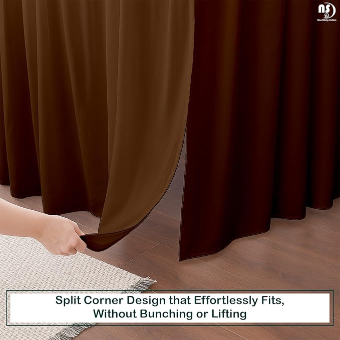 Premium Microfiber Full XL Ruffled Bed Skirt, 6” Drop with Split Corners, Soft Wrinkle Free Bedskirt with Platform, Solid Chocolate Dust Ruffle for 54" x 80" Mattress
