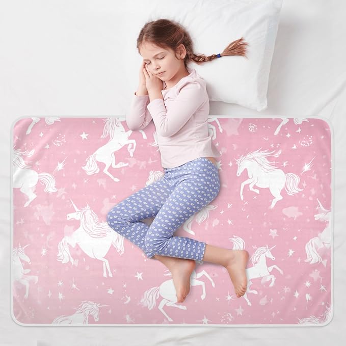 Waterproof Bed Pad Reusable Changing Pad Toddler Mattress Protector Large Pee Pad Baby Diaper Pad Soft Washable Liner Pink Unicorns Silhouette and Stars