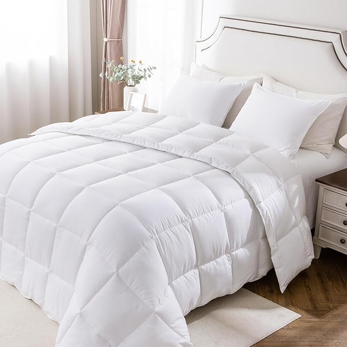 KASENTEX Twin/Twin XL Comforter Set – Reversible Dual Color – Goose Down Alternative – Ultra-Soft, Lightweight, Machine Washable, Maintain Fluffiness, All Season Warmth (White)