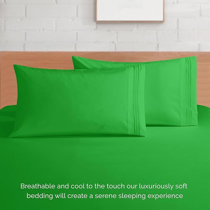 Elegant Comfort Luxurious 1500 Premium Hotel Quality Microfiber 4-Piece Sheet Set, 18-24 Inches Deep - Extra Deep Pocket Sheets - Ultra Soft 4PC Deep Pocket Sheets, Queen, Emerald Green