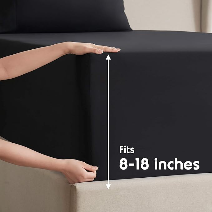 Nestl Full XL Sheet Set - Luxury 1800 Ultra-Soft Microfiber Full Extra Long Bed Sheets - Double Brushed - Deep Pockets - Easy Fit - 4 Piece Set - Bedding Sheets & Pillowcases (Full XL, Black)