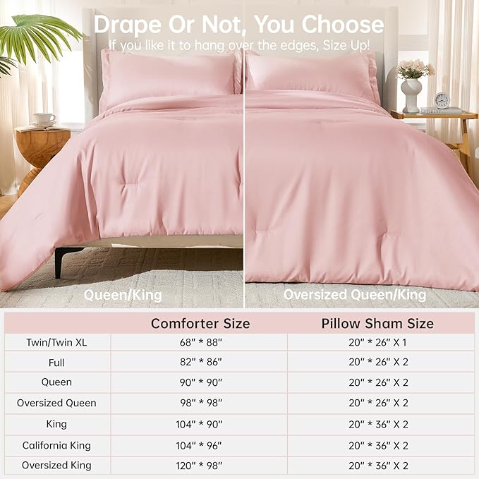 MUXHOMO California King Comforter Set, All Season Ultra Soft Down Alternative Bedding - 3 Piece Lightweight Bed Set Includes 1 Comforter (104"x96") and 2 Pillow Shams (20"x36"), Rose Gold