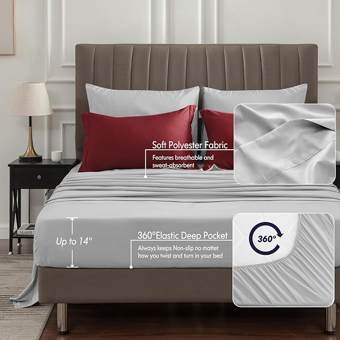 BEDELITE Queen Comforter Set 7 Pieces Bed in A Bag - Soft Microfiber Reversible Burgundy Bed Set with Comforters, Sheets, Pillowcases & Shams, Cozy Luxury Bedding Sets for All Season