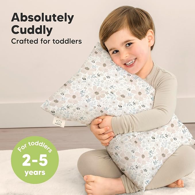 KeaBabies Toddler Pillow with Pillowcase - 13x18 My Little Cuddly Kids Travel Pillows for Sleeping, Nap, Viscose from Bamboo Nursery Pillowcase, Soft & Breathable, Toddler 2-5 Years Old (Flora Vale)