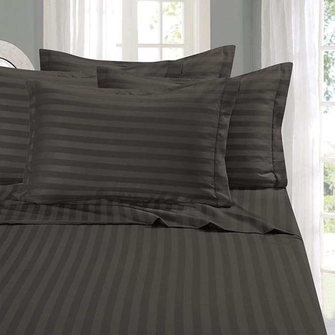 Elegant Comfort Softest and Coziest 4-Piece Sheet Set - 1500 Premium Hotel Quality Microfiber - Luxurious Wrinkle Resistant 4-Piece Damask Stripe Bed Sheet Set, Twin, Grey