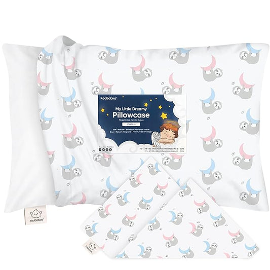 KeaBabies Toddler Pillowcase 13"x18" - Organic Cotton Toddler Pillowcase for Kids, Boys,Girls,Soft & Durable Cotton Cover for Miniature Sleepy Pillows,Cute Colors,Pillow Sold Separately(Moon Sloth)