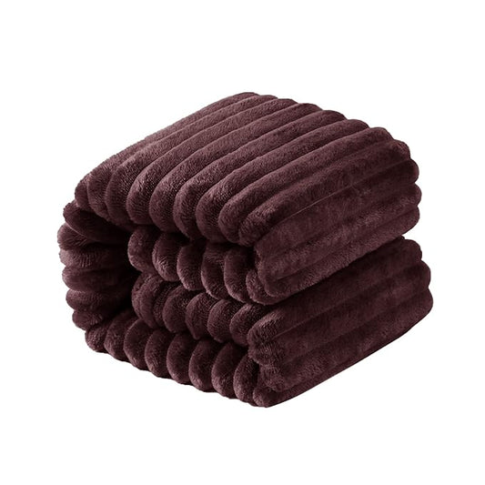 NTBAY Plush Flannel Twin Bed Blanket, 60X80 Inches Soft and Warm Lightweight Blanket with Striped Texture Bed Blanket for Couch Sofa Bed All Seasons, 60"x80", Brown