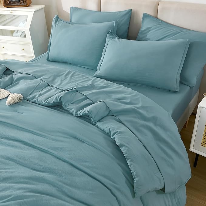 Litanika Oversized King Comforter Sets Grayish Teal - 7 Pieces Bed in a Bag Oversized King Bedding Comforter Sets, Solid Lightweight Bed Set with Comforter, Sheets, Pillowcases & Shams