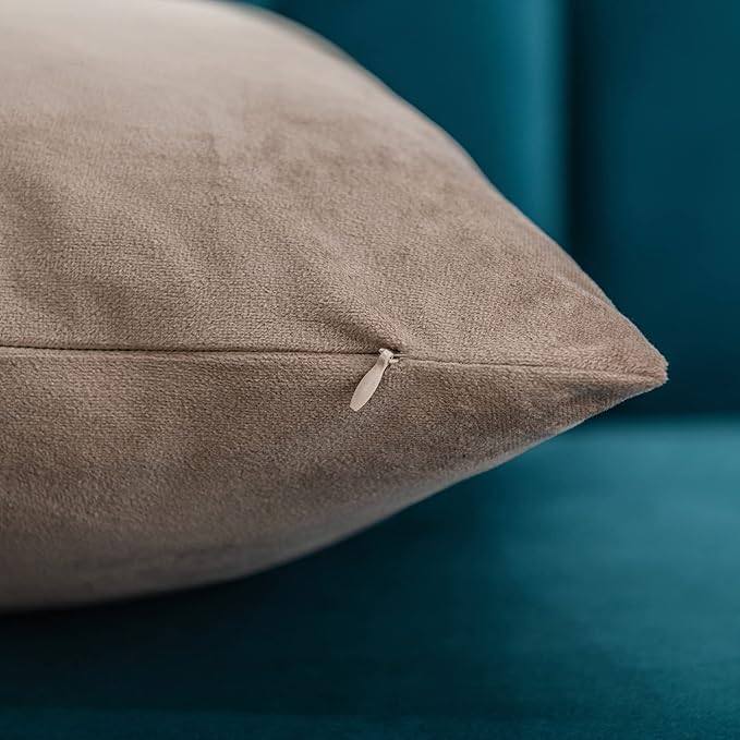 Throw Pillow Covers 18x18 Taupe: Pack of 2 Cozy Soft Velvet Square Modern Luxury Decorative Throw Pillow Cases for Sofa Couch Living Room Bed Home Decor
