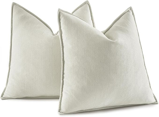MIULEE Pack of 2 Cream Decorative Pillow Covers 26x26 Inch Soft Chenille Luxurious Couch Throw Pillows Farmhouse Cushion Covers Euro Shams with Elegant Design for Sofa Bedroom Spring Home Decor