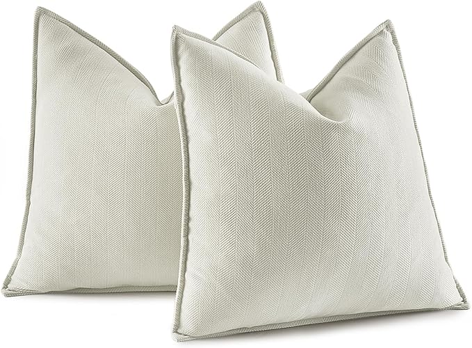 MIULEE Pack of 2 Cream Decorative Pillow Covers 18x18 Inch Soft Chenille Luxurious Couch Throw Pillows Farmhouse Cushion Covers with Elegant Design for Sofa Bedroom Living Room Spring Home Decor