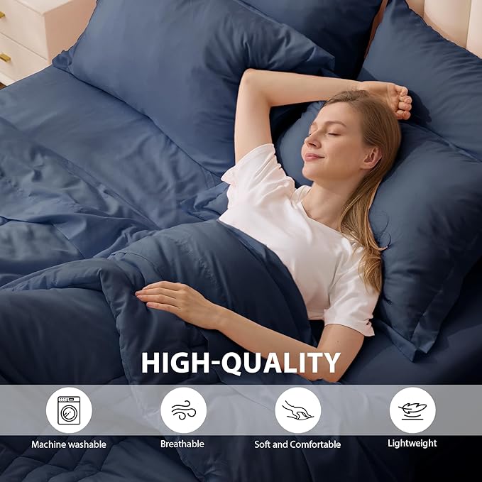 King Comforter Set Navy - Bed in a Bag King Size 7 Pieces, Soft Bedding Set for All Seasons, Premium King Comforter Set with Comforter, Sheets, Pillowcases & Shams