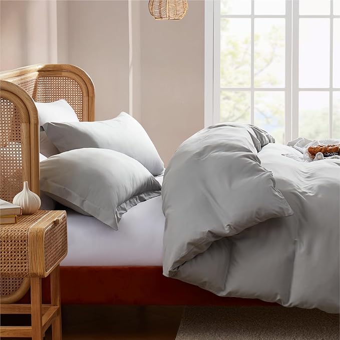 Nestl Light Grey Duvet Cover Full Size - Soft Double Brushed Full Size Duvet Cover Set, 3 Piece, with Button Closure, 1 Duvet Cover 80x90 inches and 2 Pillow Shams
