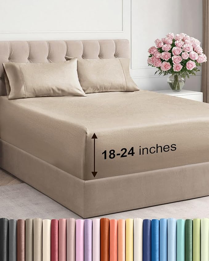 Extra Deep Twin XL Sheet Set - 4 Piece Breathable and Cooling Sheets - Hotel Luxury Bedding for Women, Men, Kids & Teens - Easy & Secure Fit - Soft, Wrinkle Free and Comfy - Extra Deep Pockets - Cream