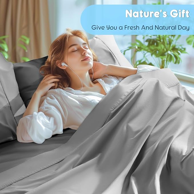 SONORO KATE 100% Egyptian Cotton Sheets Set, Extra Deep Pocket up to 18"-24",1000 High Thread Count, Soft & Breathable 5-Star Hotel Sateen Bed Sheets - 4 PC (Grey,Queen)