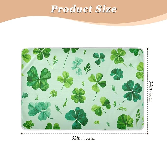 Waterproof Bed Pad Reusable Changing Pad Toddler Mattress Protector Large Pee Pad Baby Diaper Pad Soft Washable Liner Light Green St Patrick Clovers