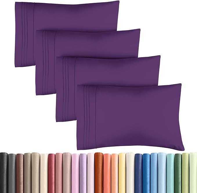 Queen Pillow Cases Set of 4 - Ultra Soft Hotel Quality Pillowcase Covers - Comfy, Cozy & Wrinkle Free - Shrinkage, Stain and Fade Resistant - Machine Washable Pillow Protectors - 4 Piece Set - Purple