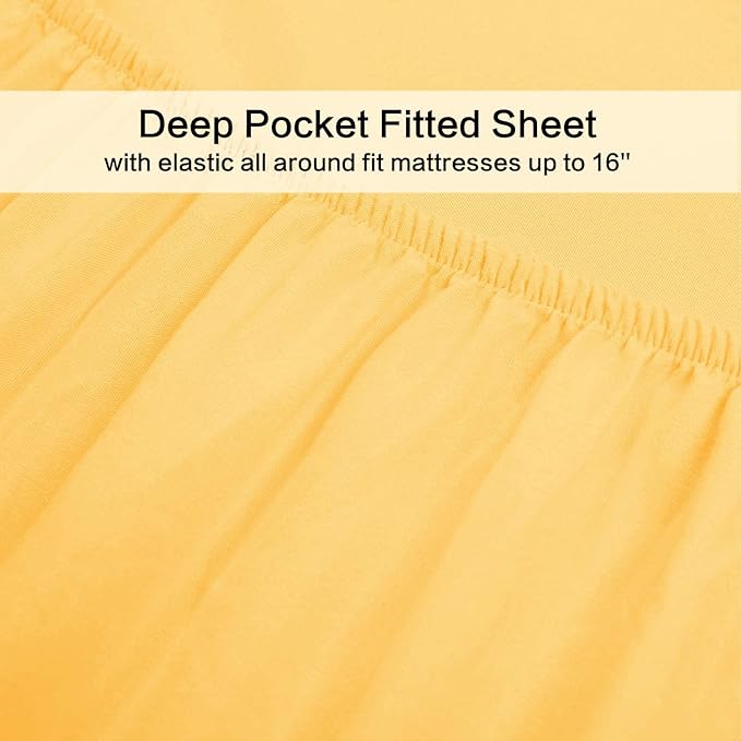 Twin XL Sheets Set 4 Piece - Hotel Luxury 1800 Bedding Sheets & Pillowcases - 1 Flat Sheet,1 Fitted Sheet and 2 Pillow Cases - Extra Soft Cooling Bed Sheets - Deep Pocket up to 16" (Yellow)