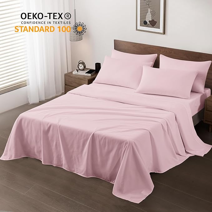 Maple&Stone Twin Flat Sheet 6 Pack,Premium Soft & Breathable,Brushed Microfiber Fabric,Anti-Shrinkage & Non-Fading,Bulk Flat Sheets Only Twin Size (Pink)