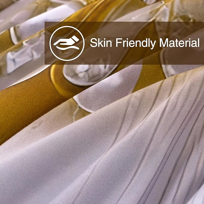 A Nice Night Full 6pcs Bed in A Bag Glod Dreamy 3D Butterfly Printed, Pearl Flower Design Butterflies Bedding Full Comforter Set, for Girls Kids Teens