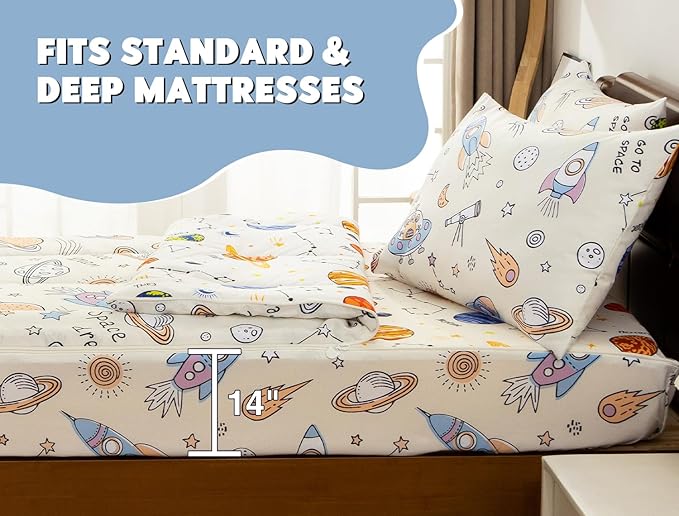 Meeting Story 3pcs Kids Comforter Set Zipper Bedding Set,Twin Space Bedding Set Comforter Set for Kid,All in one Zipper Bedding（Beige,Twin）
