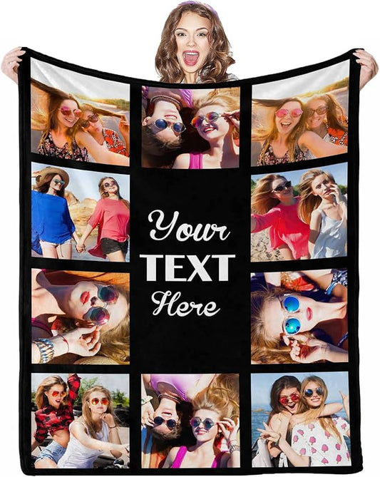 Custom Blanket with Picture, 10 Photos Costume Blanket Personalized Photo Blanket Best Friend Pictures Blankets for Besties,BFF, Female, Teen Girls, 8 Sizes